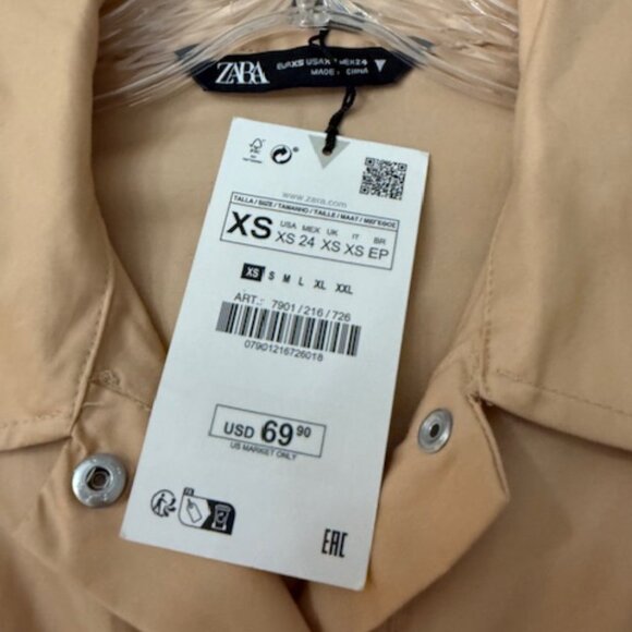 Zara Gabardine Utility Cargo Oversized Cotton Jumpsuit Tan Women's Size XS NWT - Picture 4 of 5